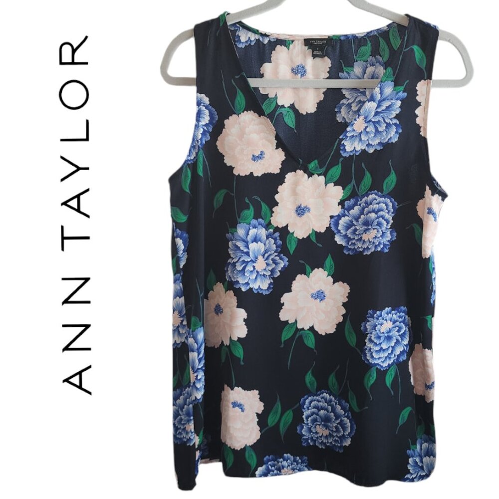 Ann Taylor Factory Sleeveless Blouse Top Floral Black Multicolor S
